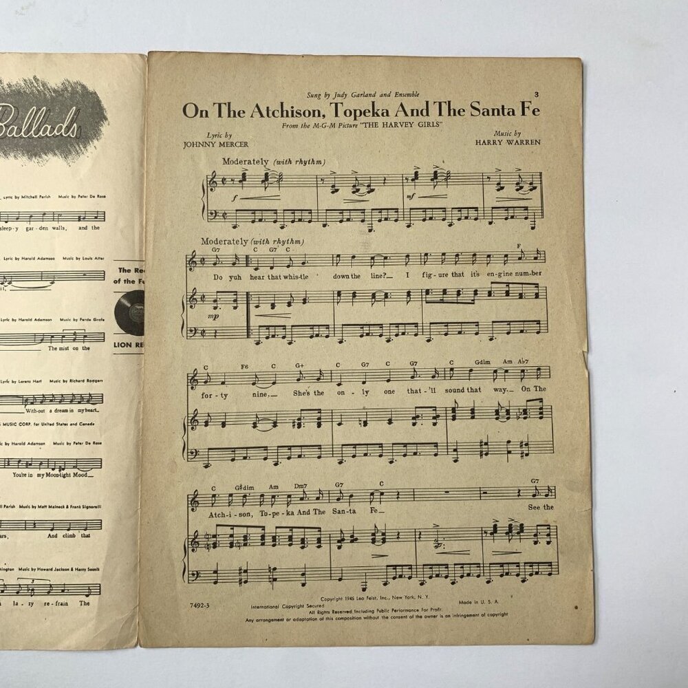 Judy Garland Harvey Girls On The Atchison, Topeka and Santa Fe Sheet Music - Picture 3 of 4